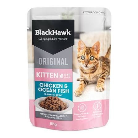 Black Hawk Kitten Chicken & Ocean Fish In Gravy 85g