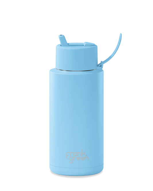 FRANK GREEN 34oz REUSABLE BOTTLE SKY BLUE FLIP STRAW LID