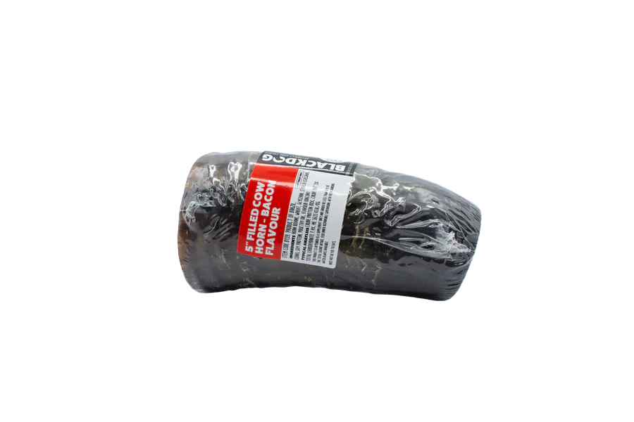 BLACKDOG COW HORN 5" BACON FILLED