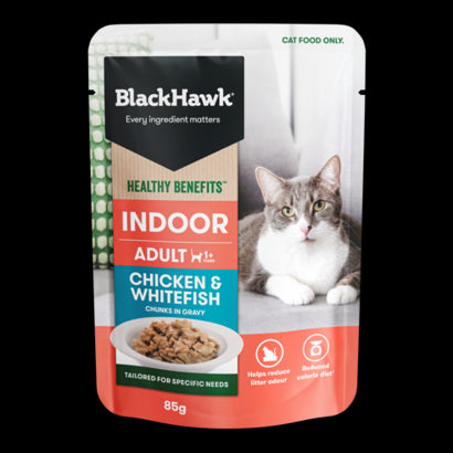 BLACKHAWK CAT HEALTHY BENEFITS INDOOR CHICKEN & WHITEFISH  85G