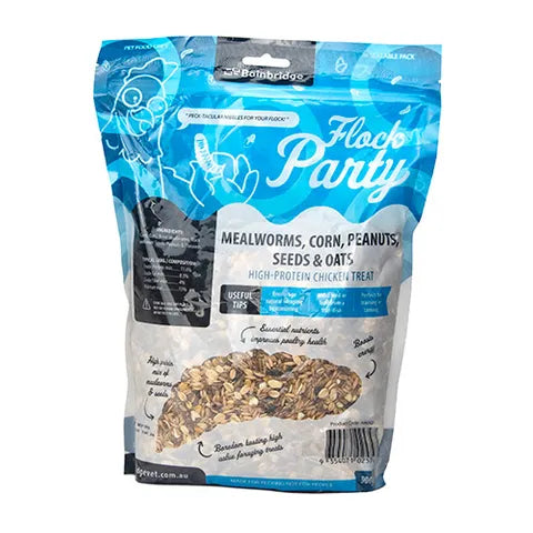 FLOCK PARTY MEALWORMS, CORN, PEANUTS, SEEDS & OATS