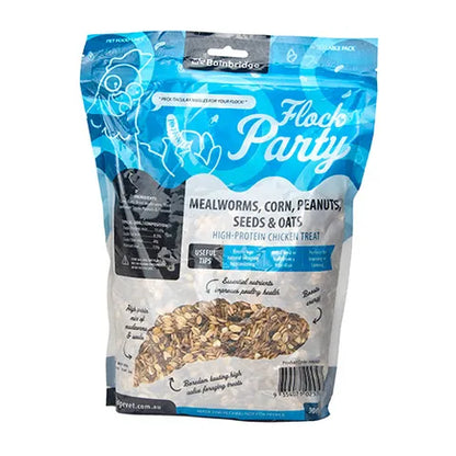 FLOCK PARTY MEALWORMS, CORN, PEANUTS, SEEDS & OATS