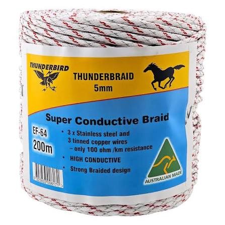 Thunderbird Electric Fence Braid ThunderBraid 5mm x 200m